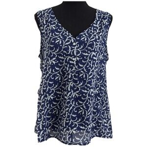 Velvet by Graham & Spencer Sleeveless Cotton Top M Blue & White